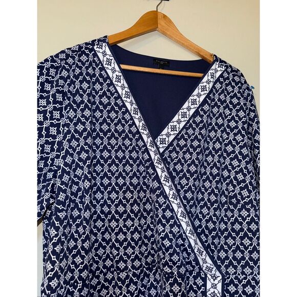 Talbots Plus Size 3X Faux Wrap Knee Length Dress Blue Geometric Print 3/4 Sleeve - Picture 7 of 10